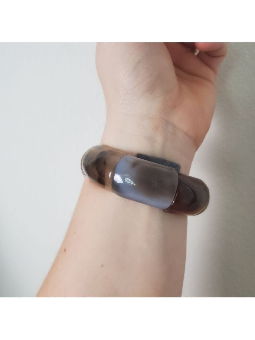 Black Gray Chunky Stone Bracelet Stretchy